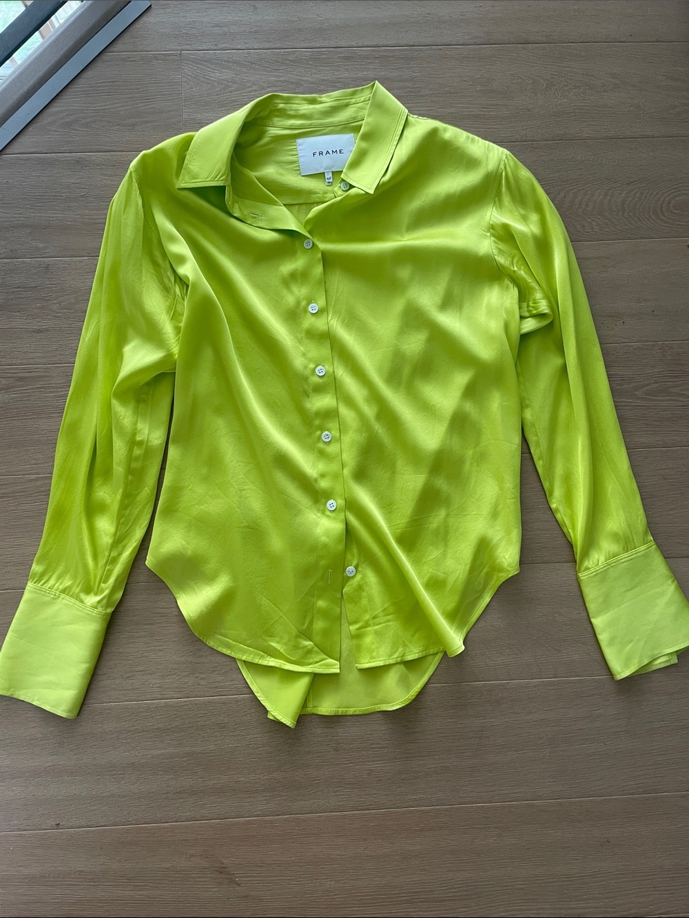 Frame Denim Neon Lime Silk Button-Down Shirt